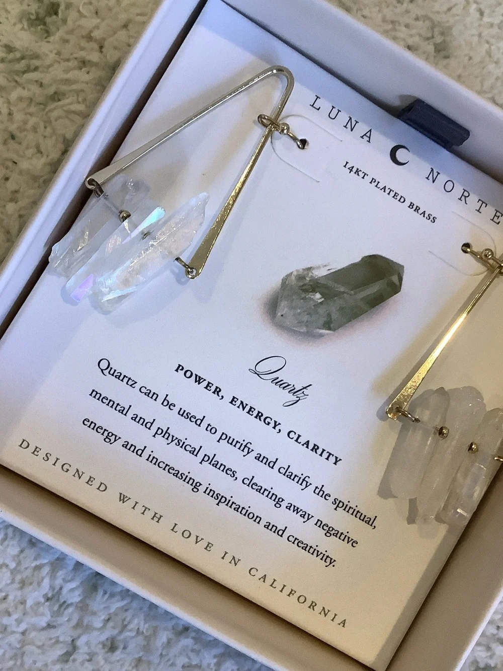 Luna Norte Clear Quartz Crystal Cluster Drop Earrings 14kt plated brass NWT box - Picture 6 of 12